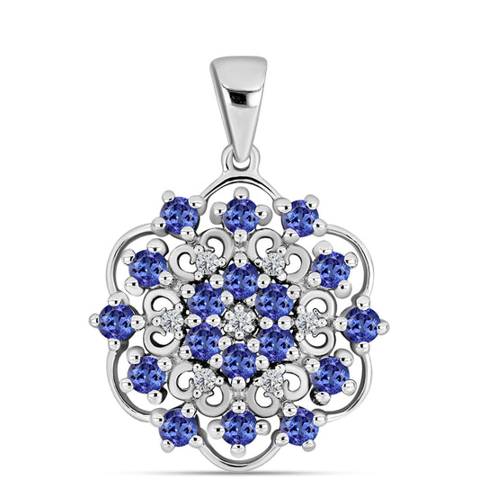 Silberanhänger mit Tansanit - Klasse AAA und weißem Diamant