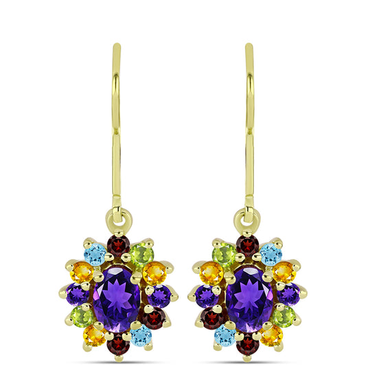 Goldplattierte Silberohrringe mit marokkanischem Amethyst und Zitrin aus dem Ural