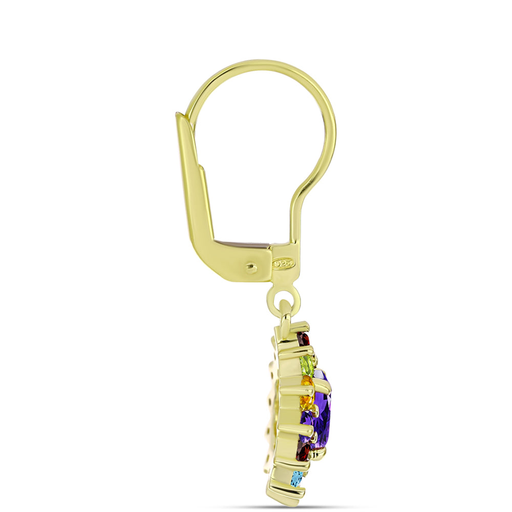 Goldplattierte Silberohrringe mit marokkanischem Amethyst und Zitrin aus dem Ural