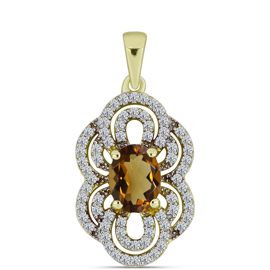 Goldplattierter Silberanhänger mit Cognac-Quarz und weißem Topas