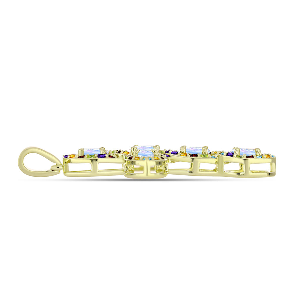 Goldplattierter Silberanhänger mit Regenbogenmondstein und marokkanischem Amethyst 2 
