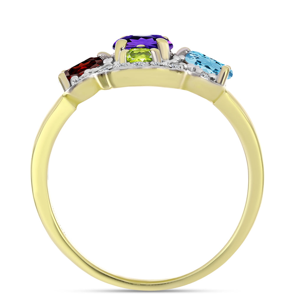 Goldplattierter Silberring mit marokkanischem Amethyst und Zitrin aus dem Ural 2 