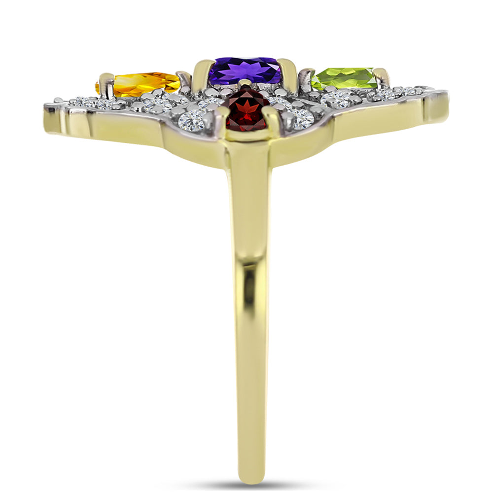 Goldplattierter Silberring mit marokkanischem Amethyst und Zitrin aus dem Ural 4 