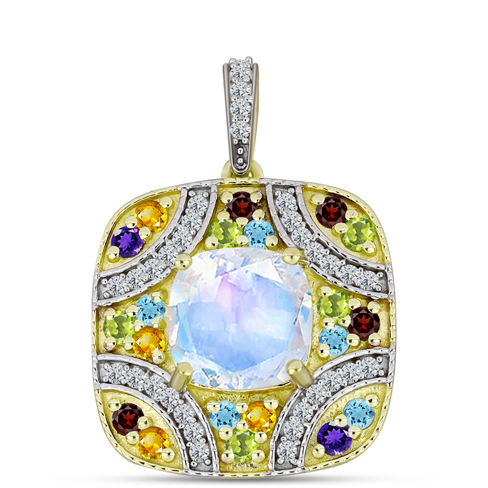 Goldplattierter Silberanhänger mit Regenbogenmondstein und marokkanischem Amethyst