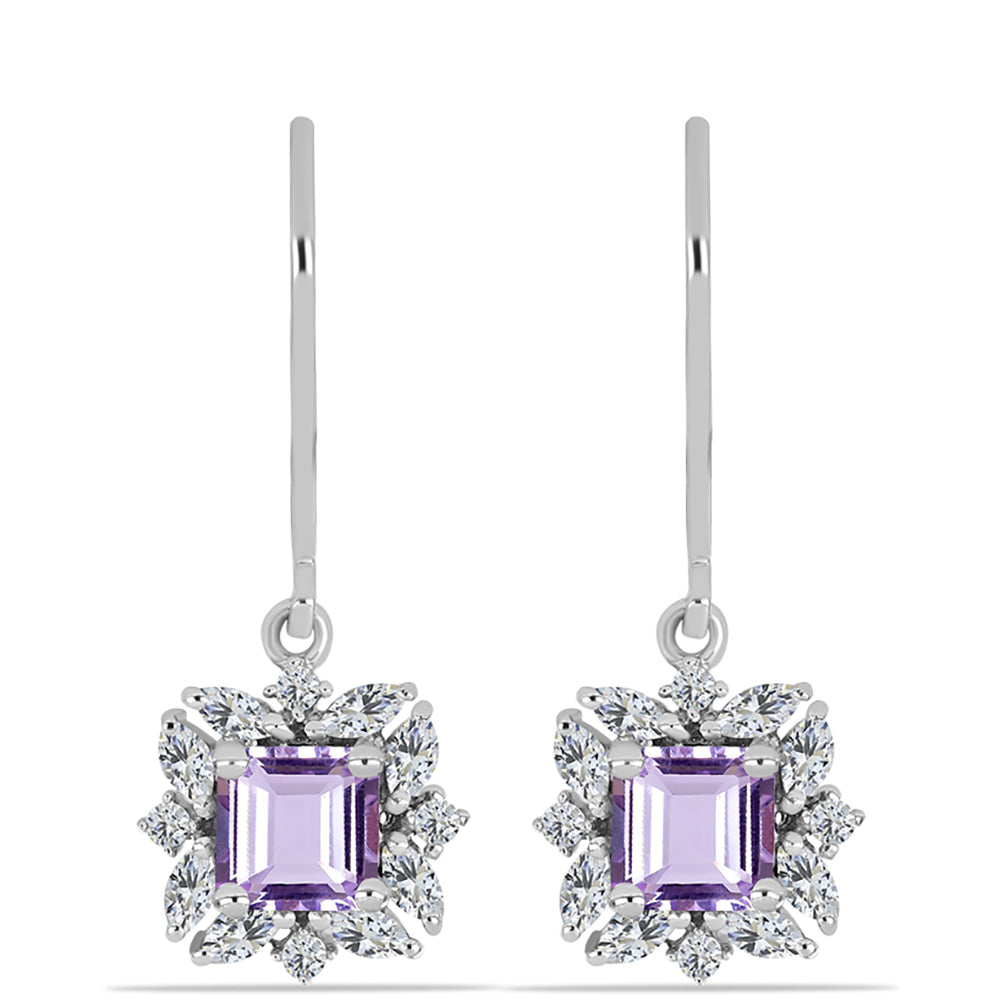 Silberohrringe mit Rose De France Amethyst und weißem Zirkon