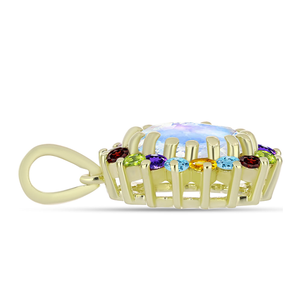 Goldplattierter Silberanhänger mit Regenbogenmondstein und marokkanischem Amethyst