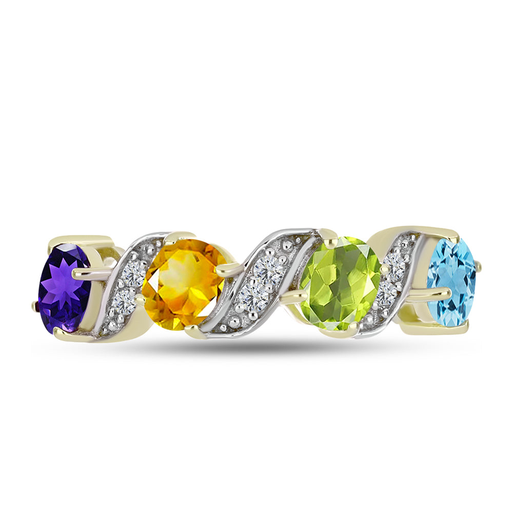 Goldplattierter Silberring mit marokkanischem Amethyst und Zitrin aus dem Ural