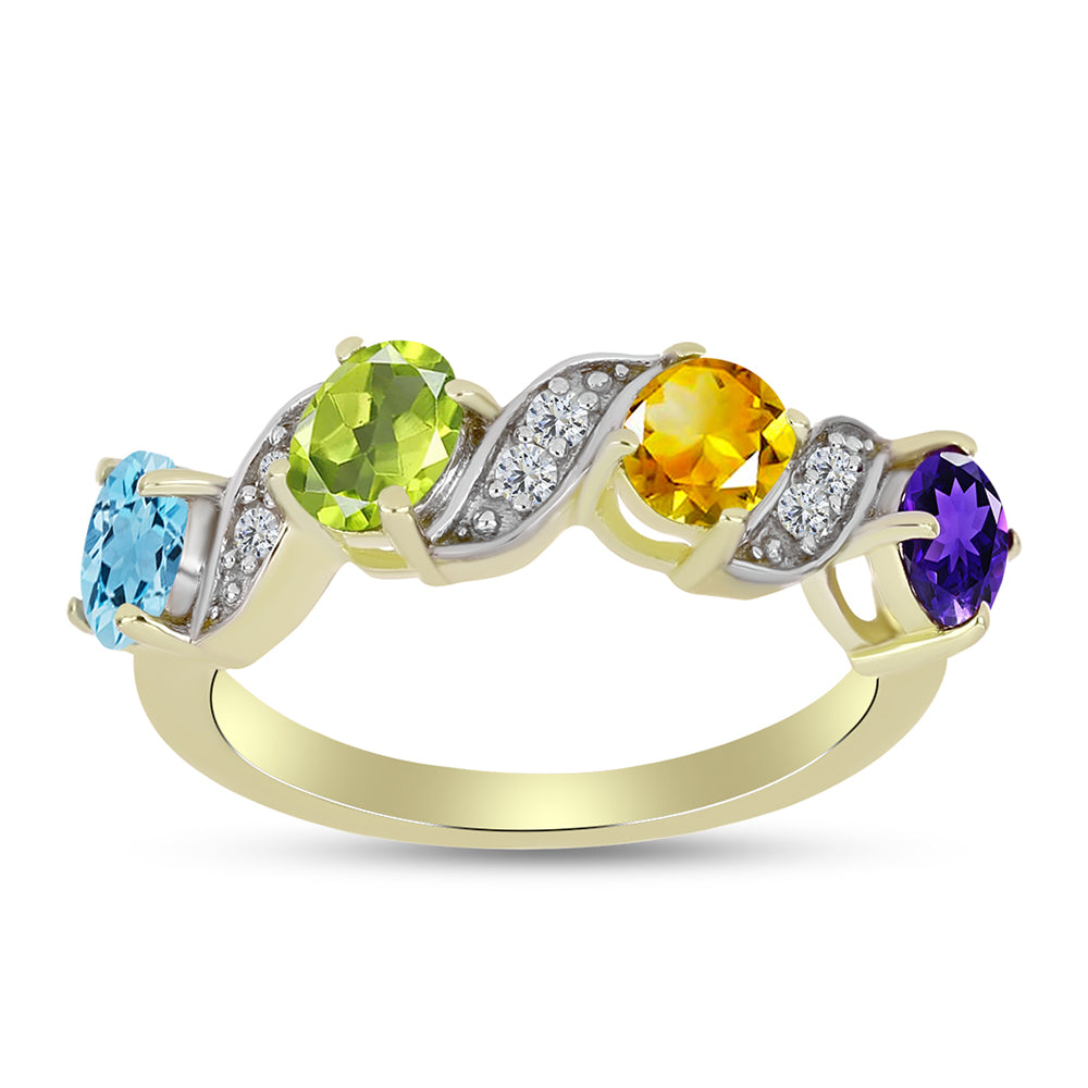 Goldplattierter Silberring mit marokkanischem Amethyst und Zitrin aus dem Ural 3 