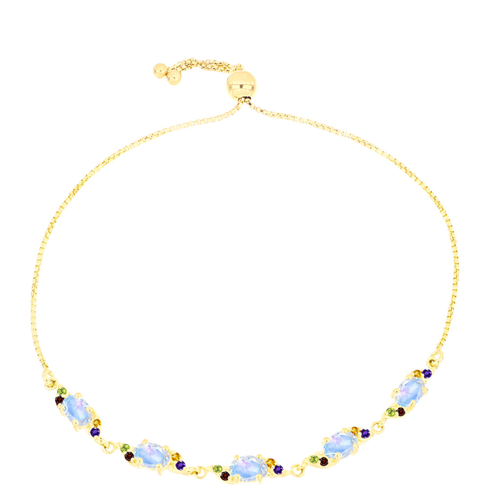 Goldplattiertes Silberarmband mit Regenbogenmondstein und marokkanischem Amethyst