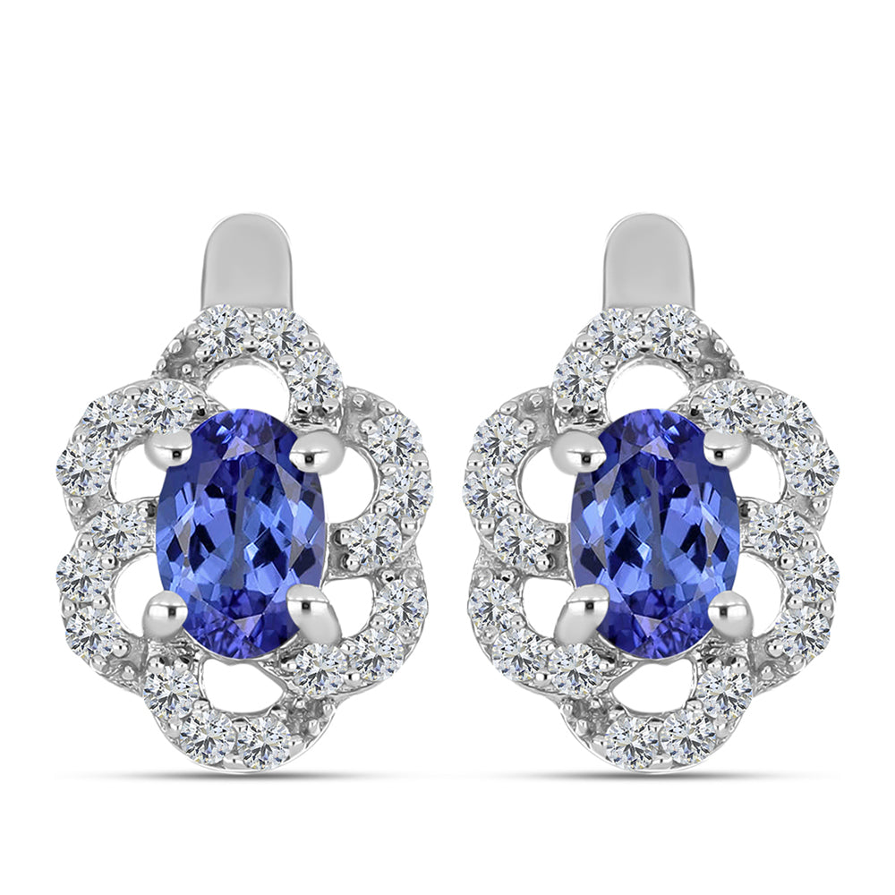 Silberohrringe mit Tansanit - Klasse AAA und weißem Diamant