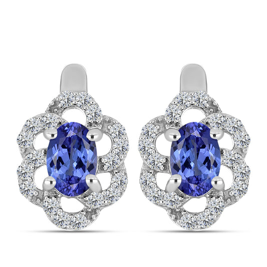 Silberohrringe mit Tansanit - Klasse AAA und weißem Diamant