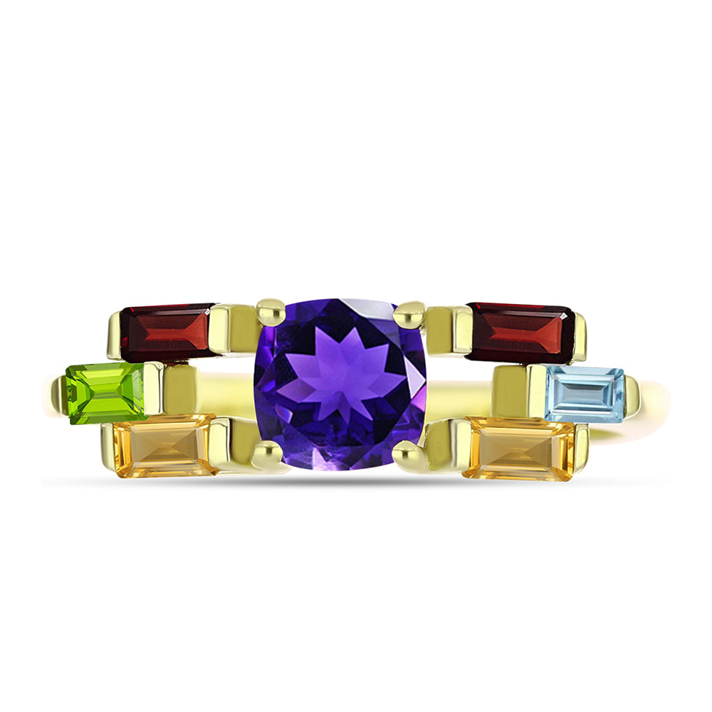 Goldplattierter Silberring mit marokkanischem Amethyst und Zitrin aus dem Ural 1 