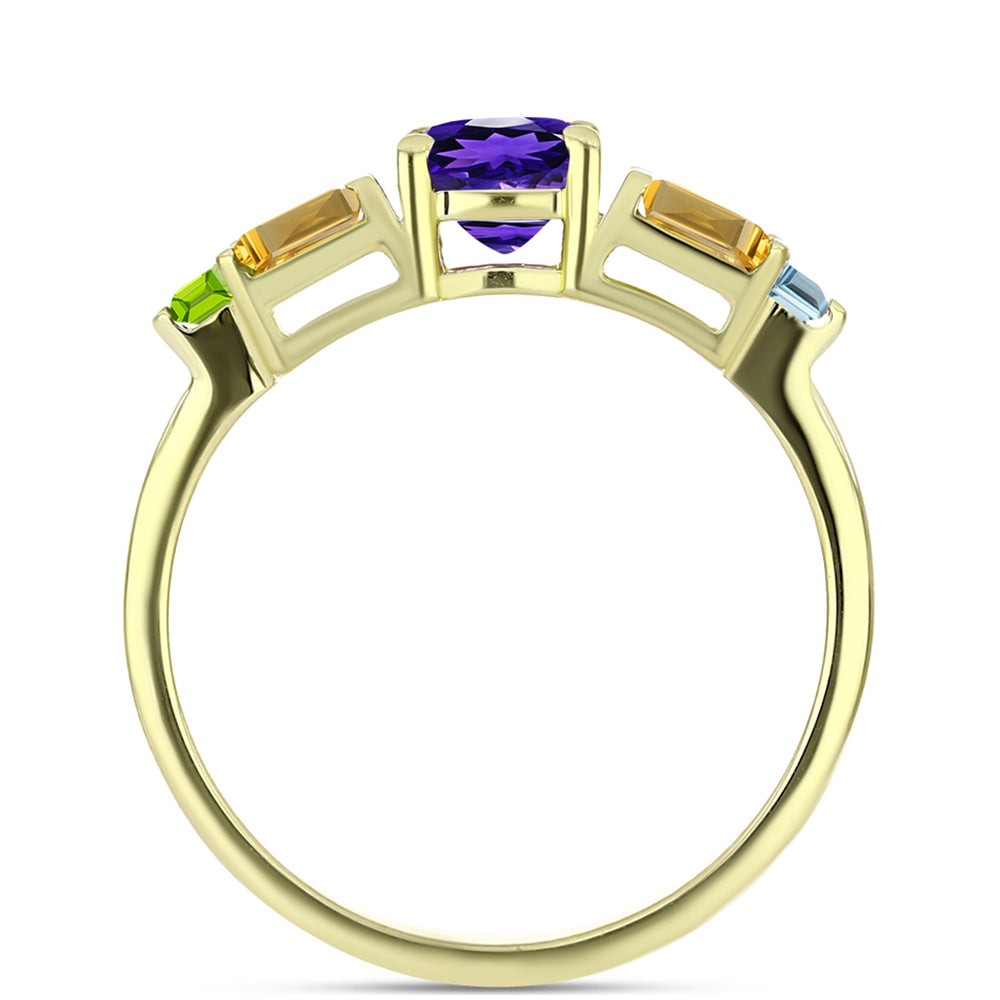 Goldplattierter Silberring mit marokkanischem Amethyst und Zitrin aus dem Ural
