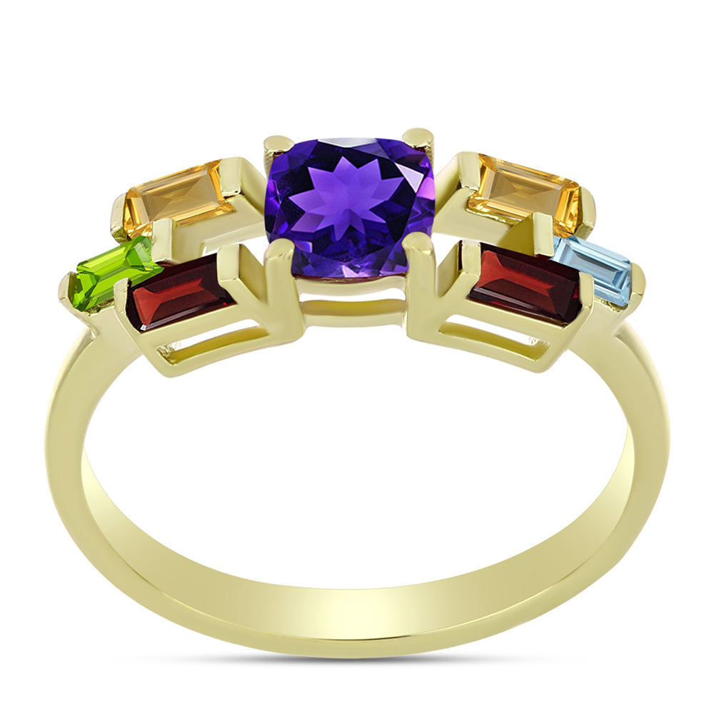 Goldplattierter Silberring mit marokkanischem Amethyst und Zitrin aus dem Ural