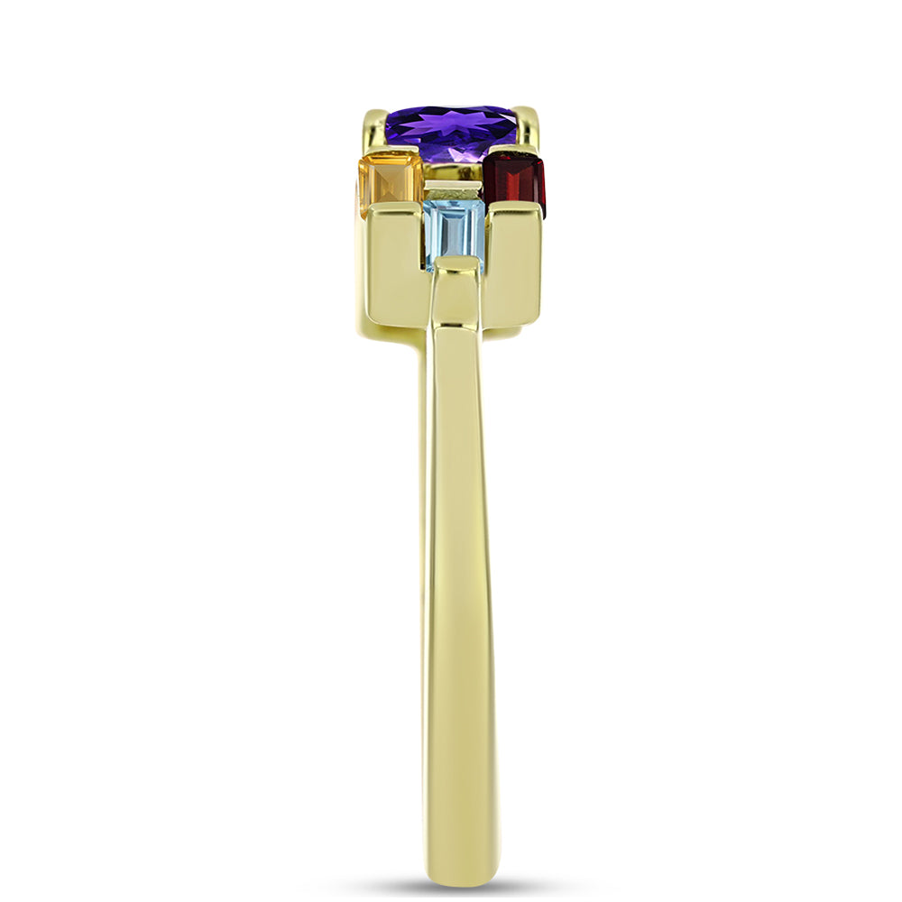 Goldplattierter Silberring mit marokkanischem Amethyst und Zitrin aus dem Ural 4 