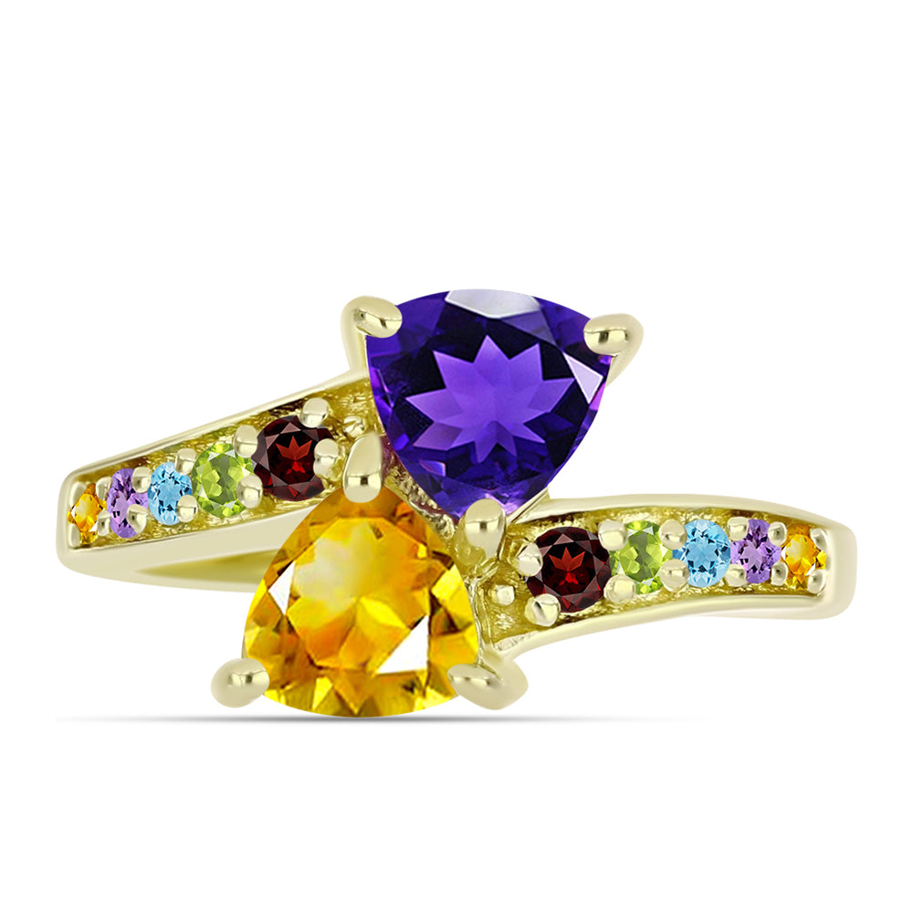 Goldplattierter Silberring mit marokkanischem Amethyst und Zitrin aus dem Ural 1 
