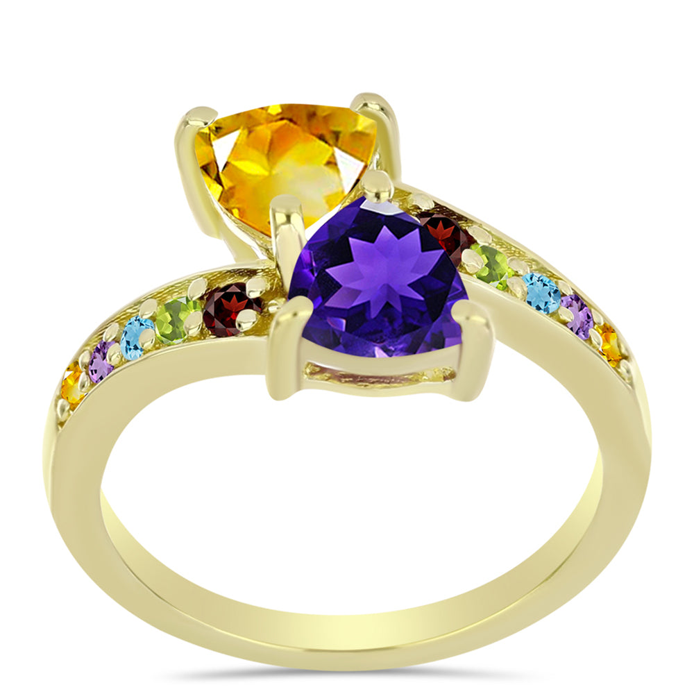 Goldplattierter Silberring mit marokkanischem Amethyst und Zitrin aus dem Ural 3 