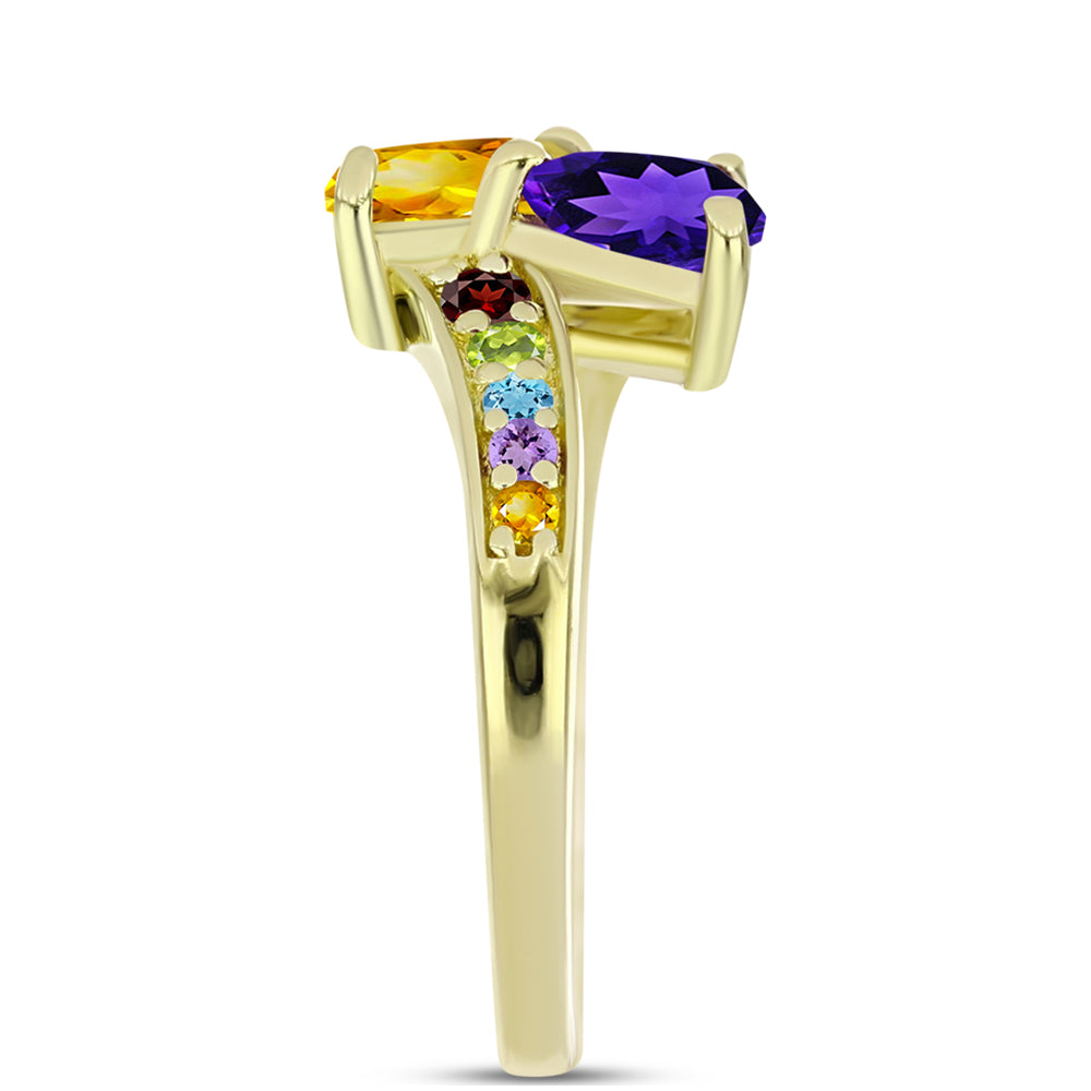 Goldplattierter Silberring mit marokkanischem Amethyst und Zitrin aus dem Ural 4 