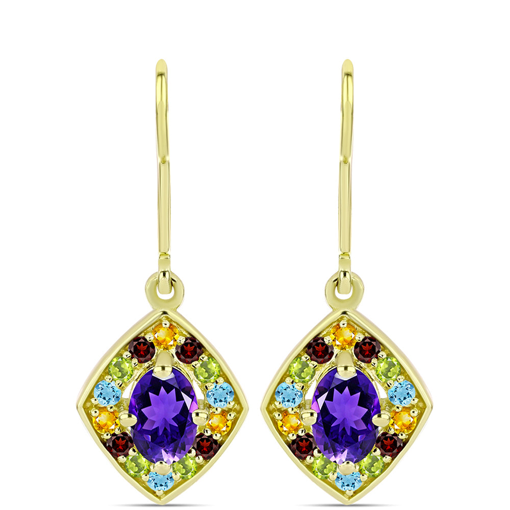 Goldplattierte Silberohrringe mit marokkanischem Amethyst und Zitrin aus dem Ural 1 