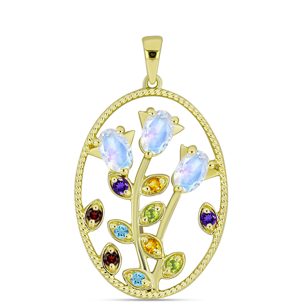 Goldplattierter Silberanhänger mit Regenbogenmondstein und marokkanischem Amethyst 1 