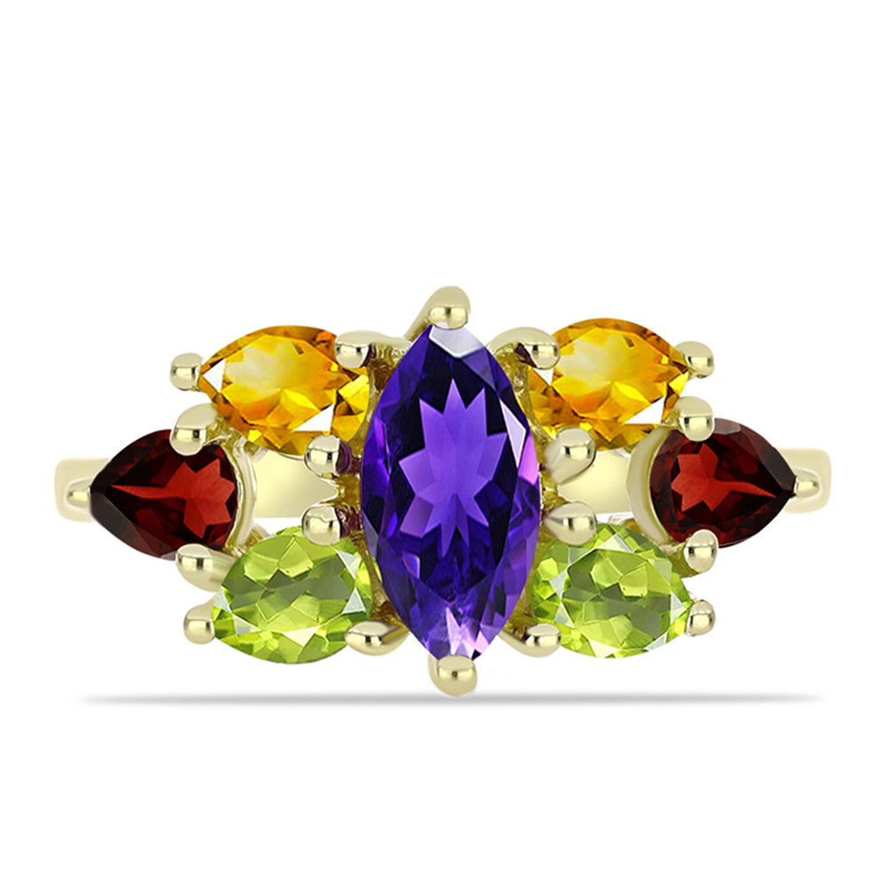 Goldplattierter Silberring mit marokkanischem Amethyst und Zitrin aus dem Ural 1 