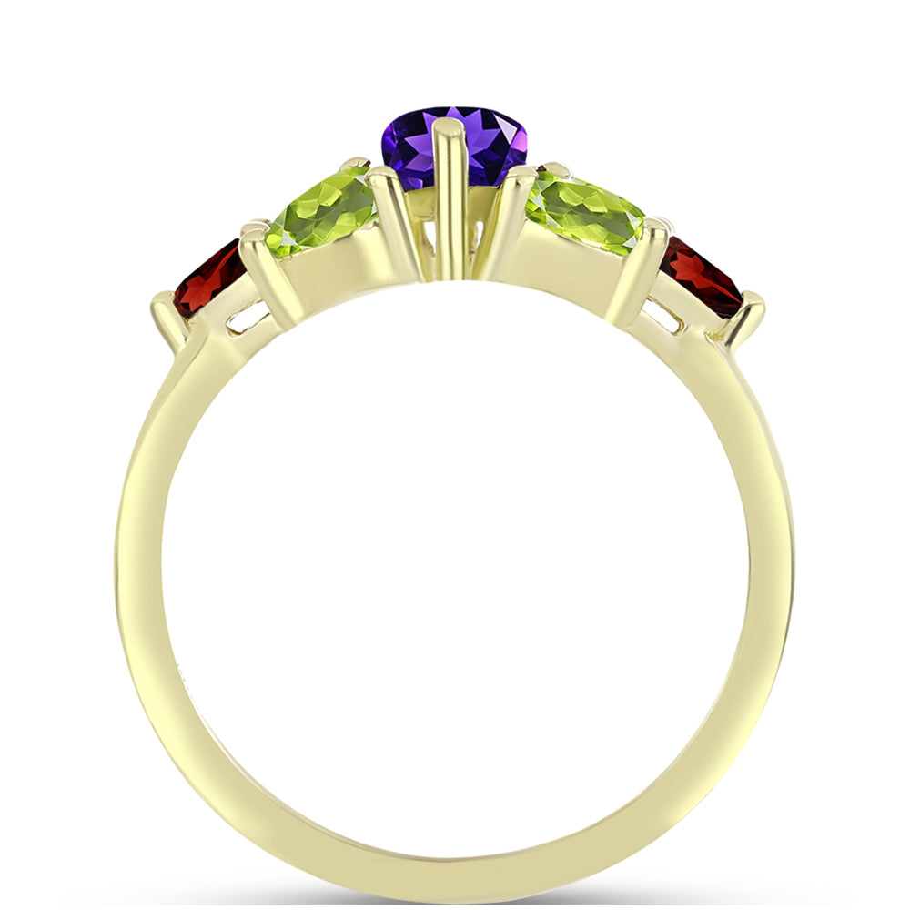 Goldplattierter Silberring mit marokkanischem Amethyst und Zitrin aus dem Ural 2 