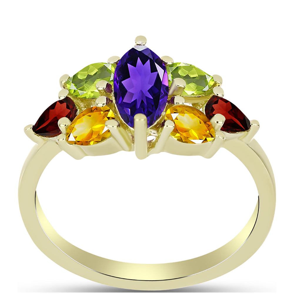 Goldplattierter Silberring mit marokkanischem Amethyst und Zitrin aus dem Ural 3 