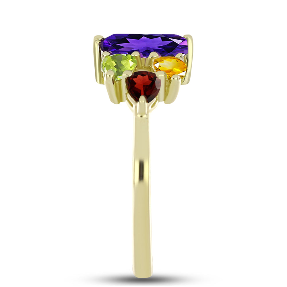 Goldplattierter Silberring mit marokkanischem Amethyst und Zitrin aus dem Ural 4 