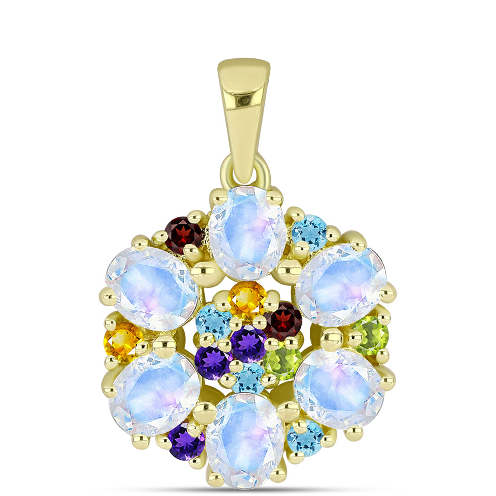 Goldplattierter Silberanhänger mit Regenbogenmondstein und marokkanischem Amethyst 1 