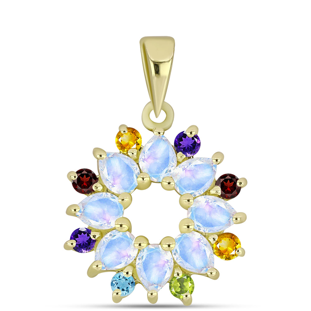 Goldplattierter Silberanhänger mit Regenbogenmondstein und marokkanischem Amethyst 1 