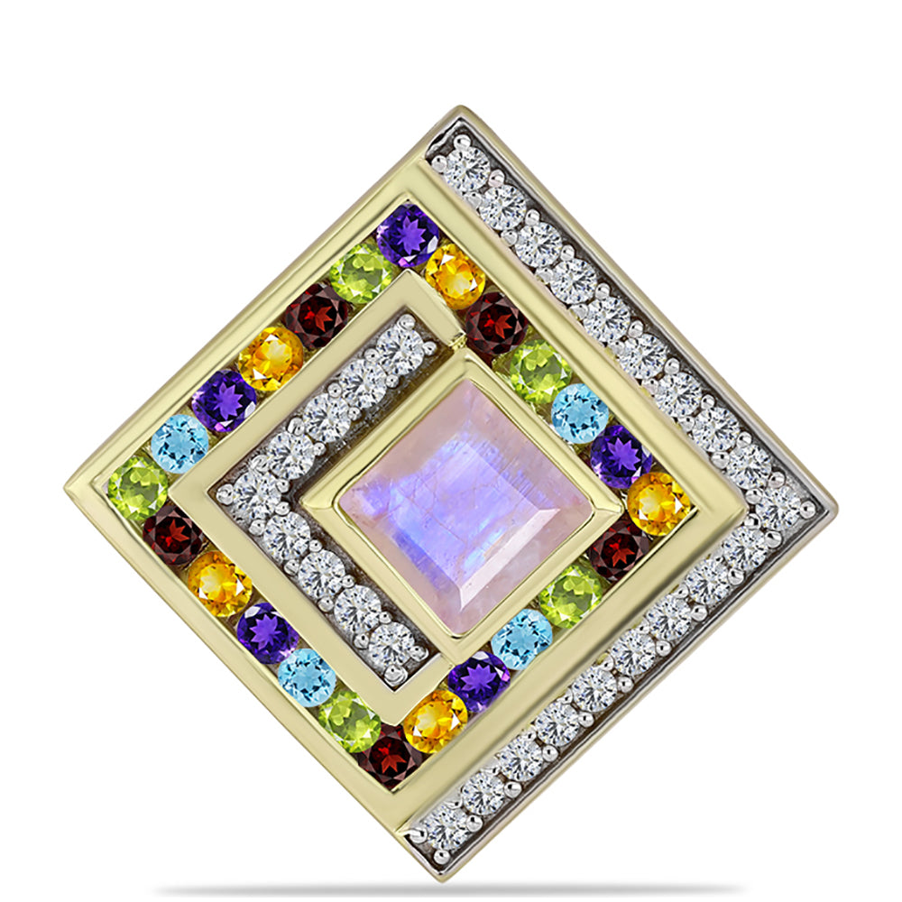 Goldplattierter Silberanhänger mit Regenbogenmondstein und marokkanischem Amethyst 1 