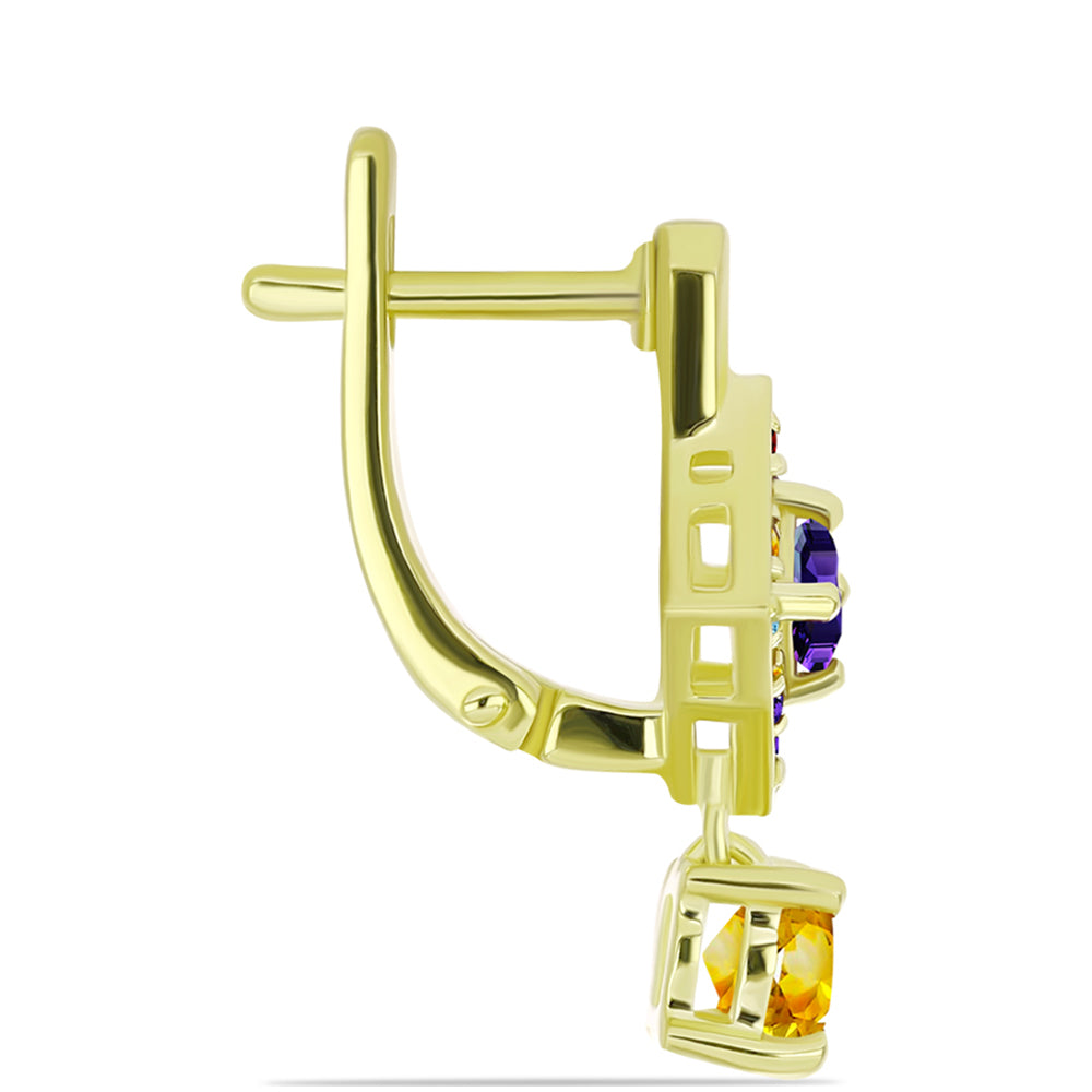 Goldplattierte Silberohrringe mit Zitrin aus dem Ural und marokkanischem Amethyst