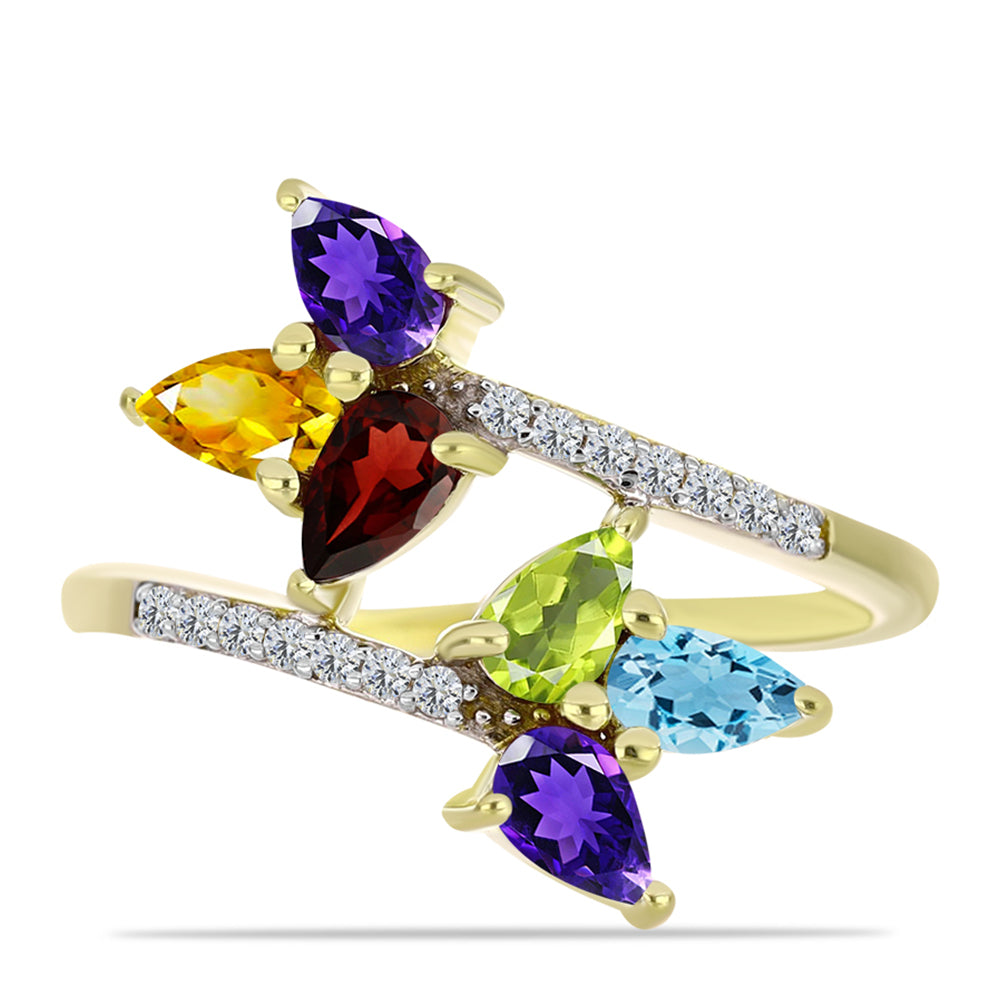 Goldplattierter Silberring mit marokkanischem Amethyst und Zitrin aus dem Ural 1 