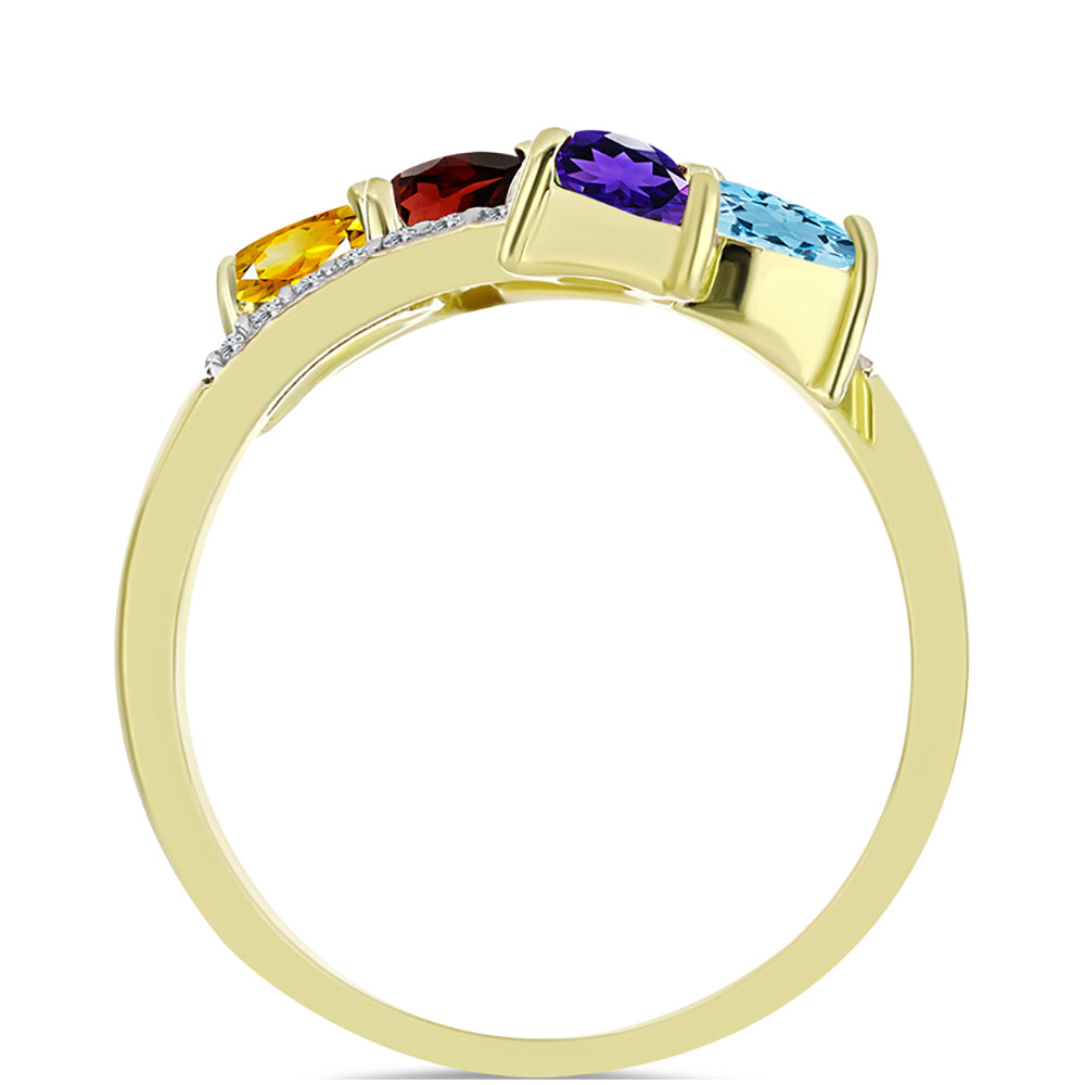 Goldplattierter Silberring mit marokkanischem Amethyst und Zitrin aus dem Ural 2 