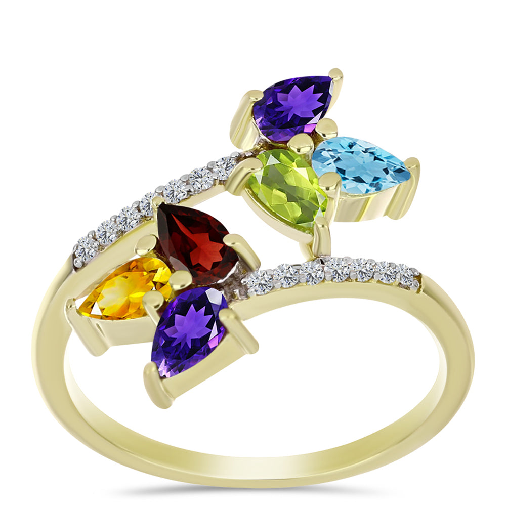 Goldplattierter Silberring mit marokkanischem Amethyst und Zitrin aus dem Ural