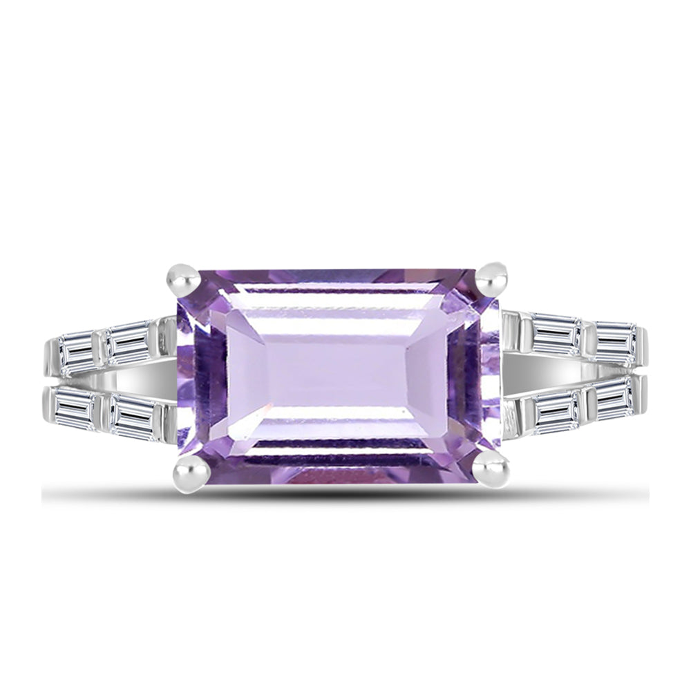 Silberring mit Rose De France Amethyst und weißem Zirkon 1 