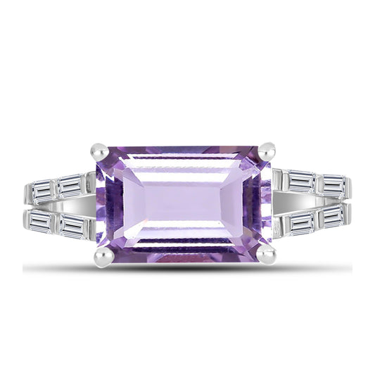 Silberring mit Rose De France Amethyst und weißem Zirkon