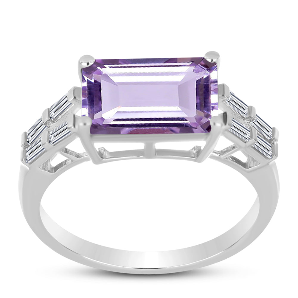 Silberring mit Rose De France Amethyst und weißem Zirkon