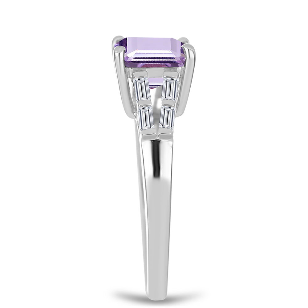 Silberring mit Rose De France Amethyst und weißem Zirkon