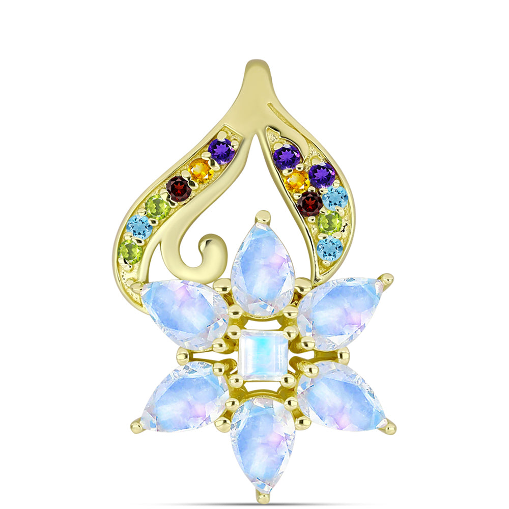 Goldplattierter Silberanhänger mit Regenbogenmondstein