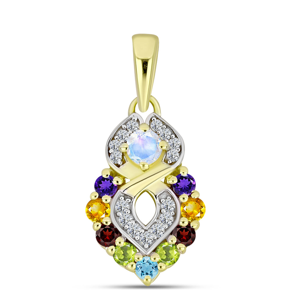 Goldplattierter Silberanhänger mit Regenbogenmondstein und marokkanischem Amethyst