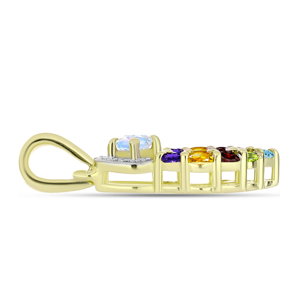 Goldplattierter Silberanhänger mit Regenbogenmondstein und marokkanischem Amethyst