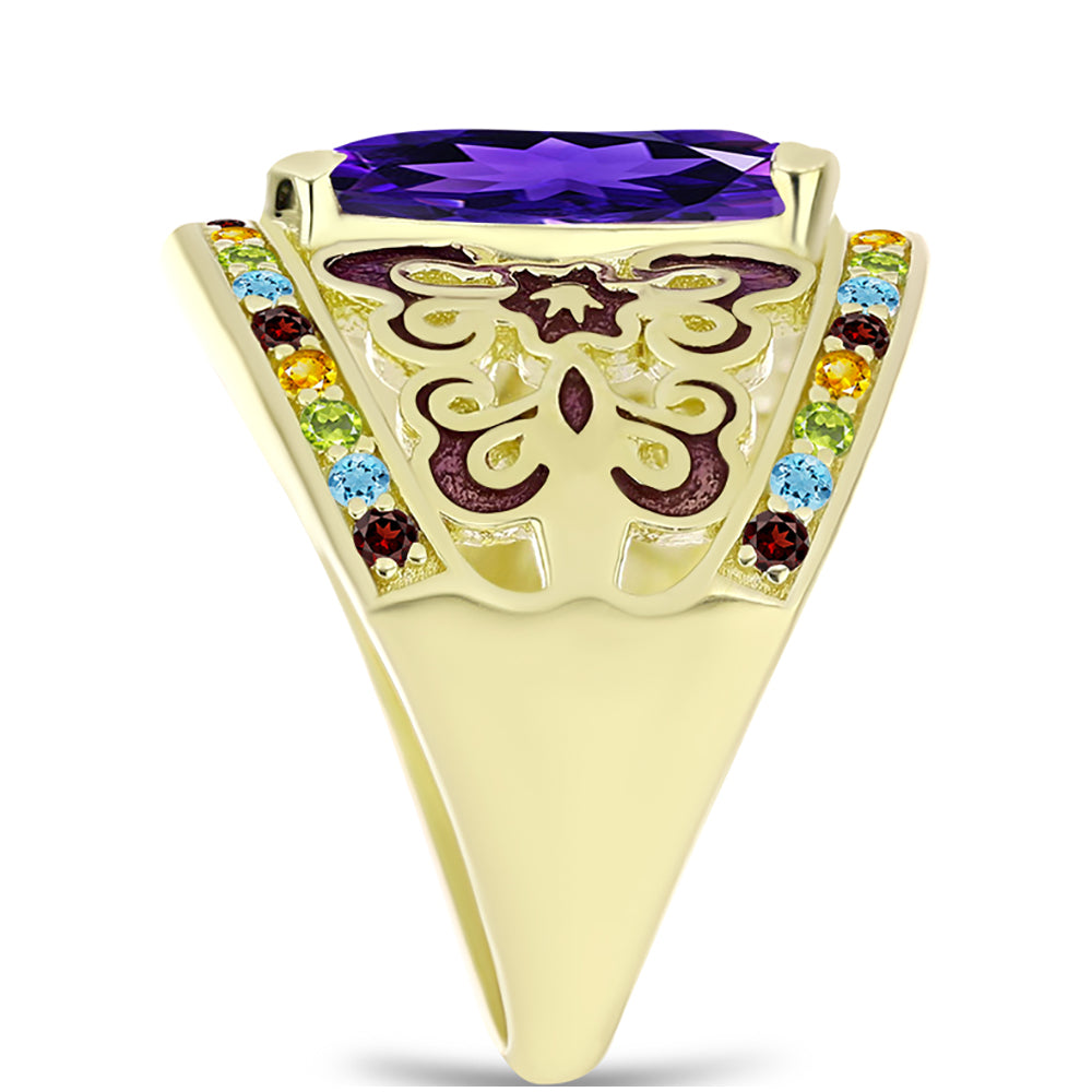 Goldplattierter Silberring mit marokkanischem Amethyst und Zitrin aus dem Ural 4 