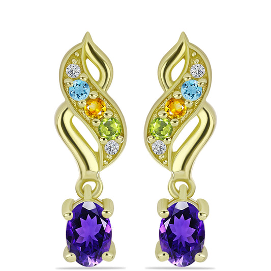 Goldplattierte Silberohrringe mit marokkanischem Amethyst und Zitrin aus dem Ural