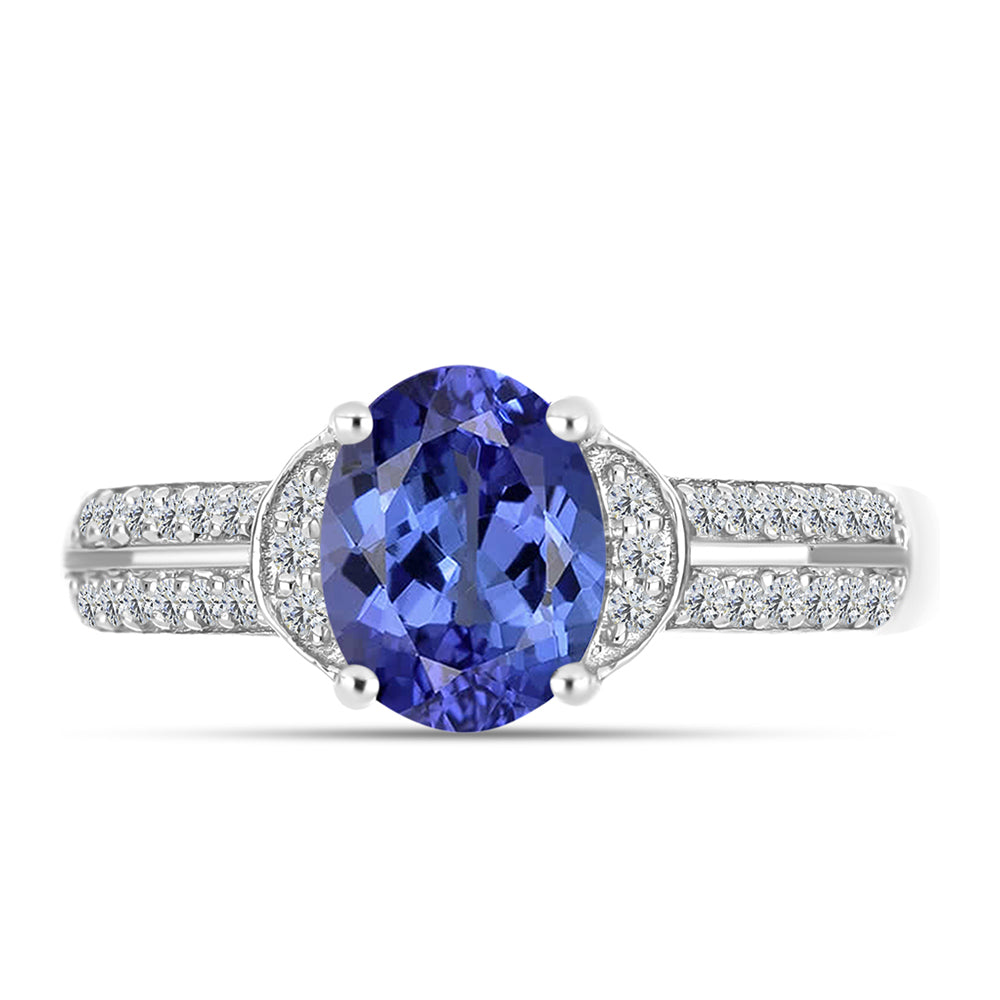 Silberring mit Tansanit - Klasse AAA und weißem Diamant 1 