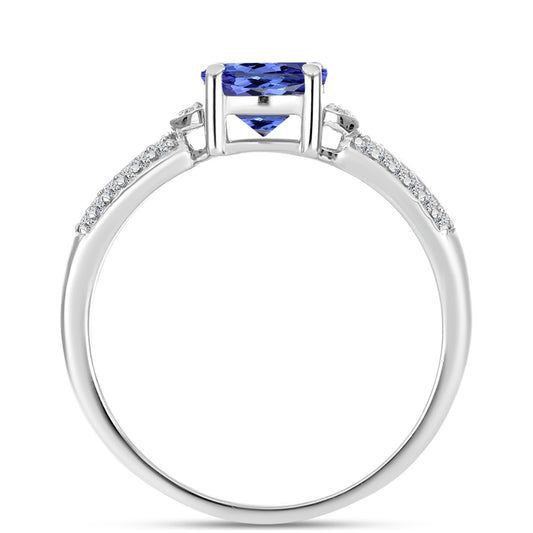 Silberring mit Tansanit - Klasse AAA und weißem Diamant