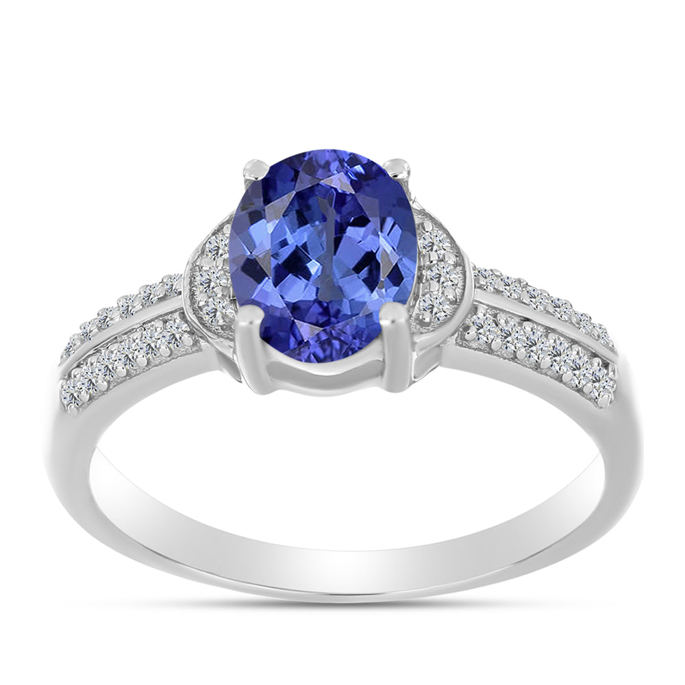 Silberring mit Tansanit - Klasse AAA und weißem Diamant