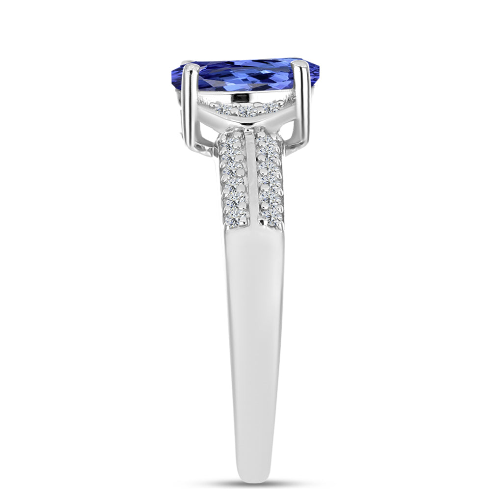Silberring mit Tansanit - Klasse AAA und weißem Diamant 4 