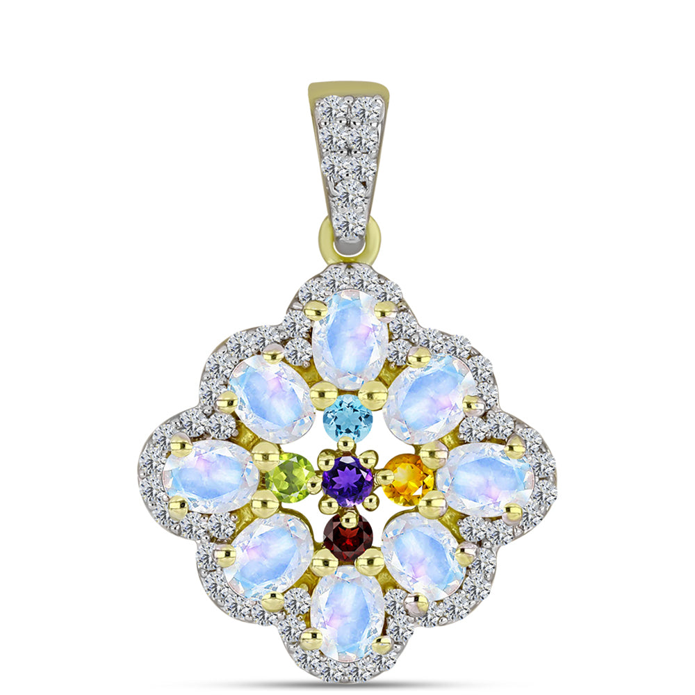 Goldplattierter Silberanhänger mit Regenbogenmondstein und marokkanischem Amethyst 1 