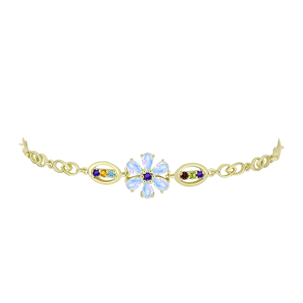 Goldplattiertes Silberarmband mit Regenbogenmondstein und marokkanischem Amethyst